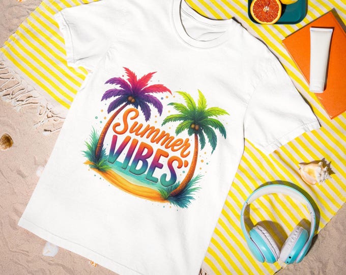 Colorful Summer Vibes T-Shirt | Vibrant Tropical Graphic Tee | Unisex Retro Beach Shirt for Vacation & Festivals