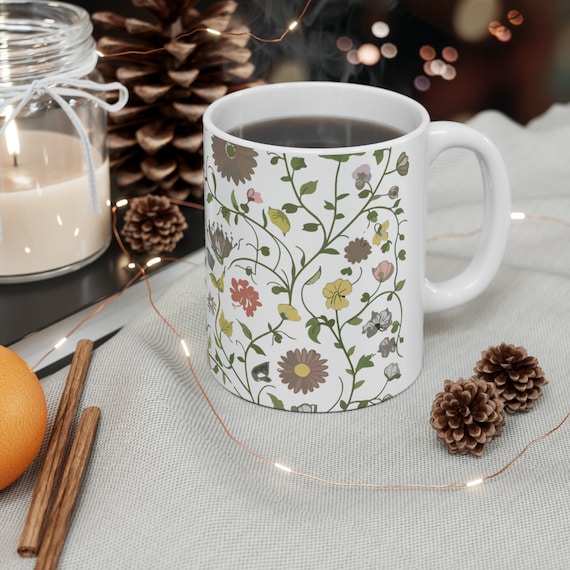 Flower Floral Ceramic Mug 11oz Popular Best Seller Mugs Best Selling Item Gifts Under 10 Trending Etsy Gift Idea Christmas Top Selling Item