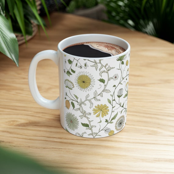 Flower Floral Ceramic Mug 11oz Popular Best Seller Mugs Best Selling Item Gifts Under 10 Trending Etsy Gift Idea Christmas Top Selling Item