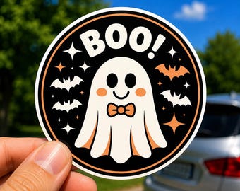 Pegatina de fantasma, pegatina de fantasma adorable de Halloween con la palabra BOO, calcomanía de vinilo espeluznante para coche, pegatina impermeable para portátil o botella de agua.