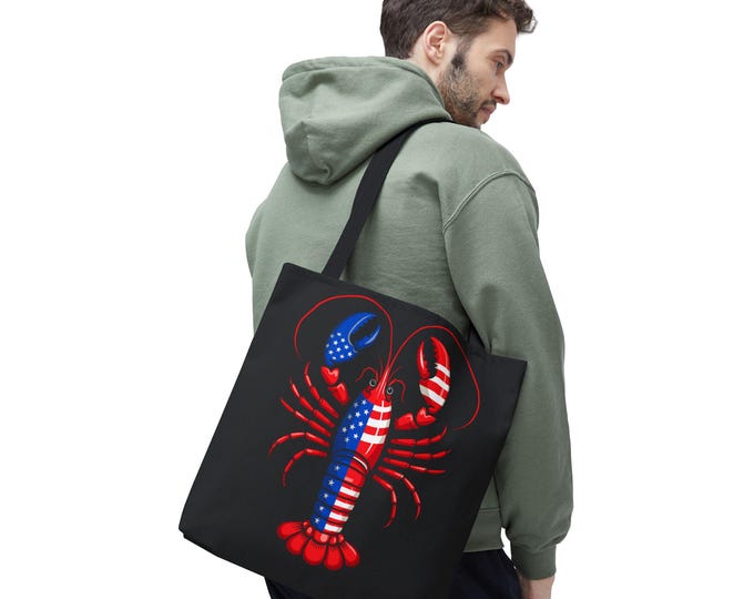Patriotic Lobster Tote Bag | American Flag Coastal Beach Bag | Summer Canvas Gift for Ocean Lovers
