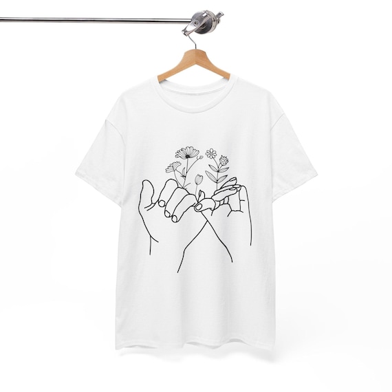 Minimalist Floral Hand Line Art T-Shirt, Modern Abstract Black and White Graphic Tee, Botanical Line Drawing Shirt, Stylish Gift for Her
