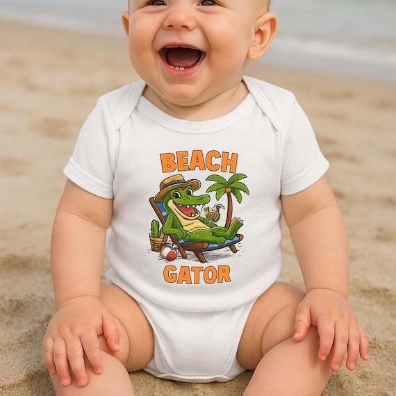 Beach Gator Baby Bodysuit | Funny Alligator Infant Onesie | Cute Summer Baby Outfit for Boys & Girls
