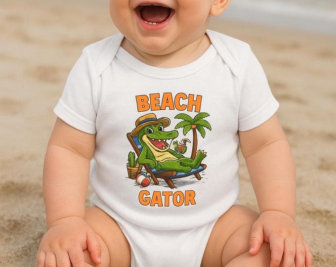 Beach Gator Baby Bodysuit | Funny Alligator Infant Onesie | Cute Summer Baby Outfit for Boys & Girls