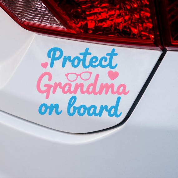 Protect Grandma On Board Car Sticker, Grandma Car Decal, Funny Grandma Gift, Family Car Sticker, Grandmother Gift Idea, Cute Vinyl Decal