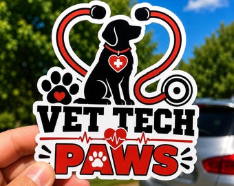 Pegatina troquelada de patas de técnico veterinario / Diseño de pata de estetoscopio veterinario
