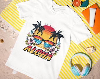 Aloha Hawaiian Sunset T-Shirt | Tropical Beach Vibes Tee | Summer Vacation Shirt for Men and Women