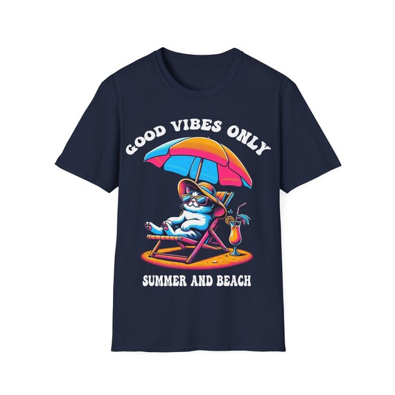 Cool Cat Summer Vibes Art Print | Fun and Colorful Beach t-shirt