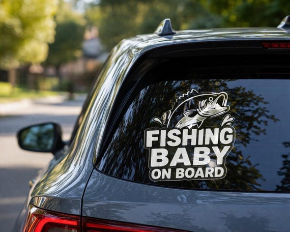 Fishing Baby On Board Sticker, Bass Fishing Car Decal, Baby Angler On Board, Fishing Dad Car Sticker, Outdoor Family Decal