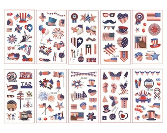 4th of July Face Stickers – Waterproof Patriotic Temporary Tattoos (10‑Pack) for Independence Day, Memorial Day & Party Favors