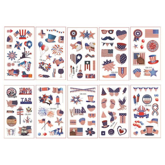 4th of July Face Stickers – Waterproof Patriotic Temporary Tattoos (10‑Pack) for Independence Day, Memorial Day & Party Favors