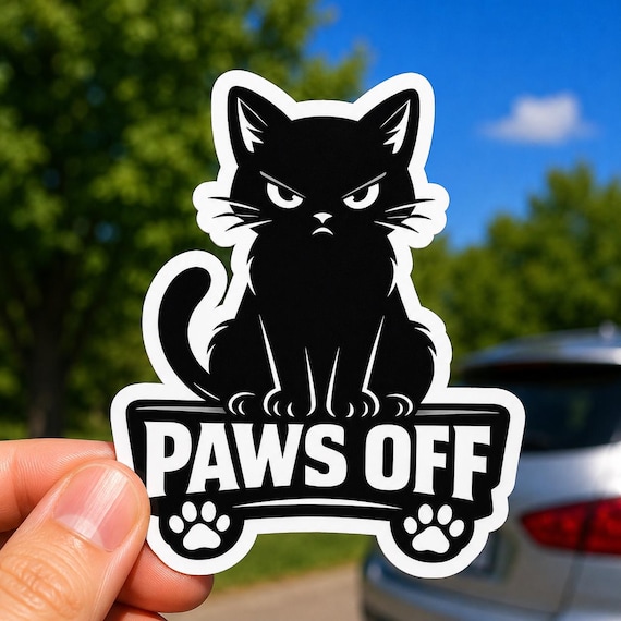 Paws Off Car Decal, Funny Black Cat Vinyl Sticker, Grumpy Cat Window Decal, Cat Lover Bumper Sticker, Sarcastic Car Accessories Gift