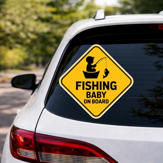 Fishing Baby On Board Sticker, Baby Fishing Car Decal, Fisherman Baby Sticker, Outdoor Waterproof Vinyl, Cute Kids Sign