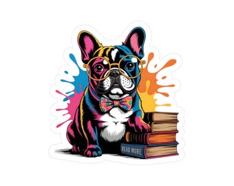 Colorful French Bulldog Kiss-Cut Vinyl Sticker – Vibrant Frenchie Decal for Laptop, Car & Home Decor
