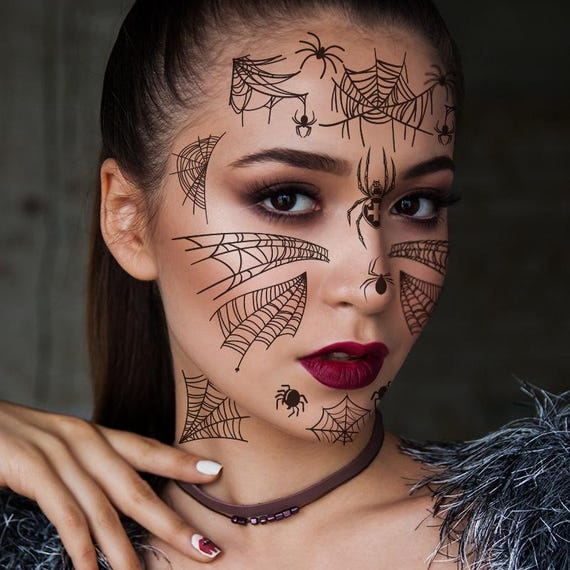 Tattoo Stickers, Face Stickers for Spooky Looks, Waterproof Temporary Spider Web Design Decals for Halloween Fun and Face Art