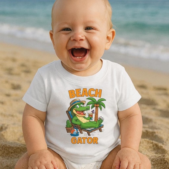 Beach Gator Infant T-Shirt | Funny Baby Alligator Summer Shirt | Cute Toddler Tee for Beach Days & Vacations