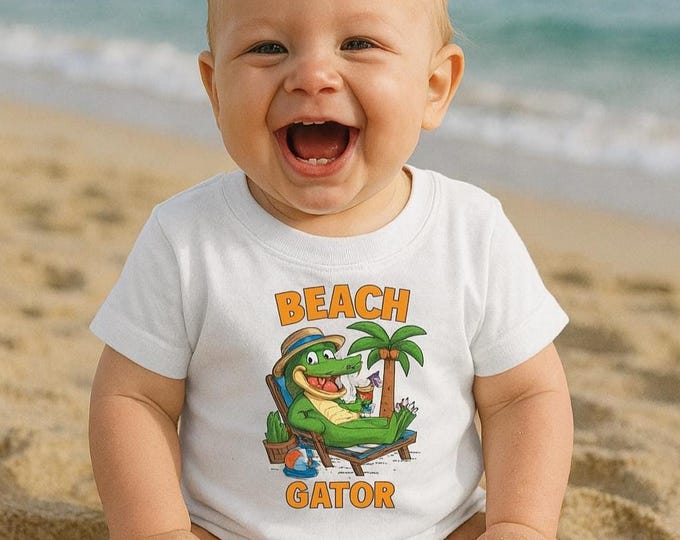 Beach Gator Infant T-Shirt | Funny Baby Alligator Summer Shirt | Cute Toddler Tee for Beach Days & Vacations