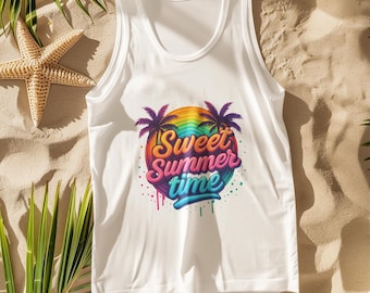 Sweet Summer Time Tank Top | Retro Sunshine Sleeveless Shirt | Fun Summer Graphic Tee for Women & Girls