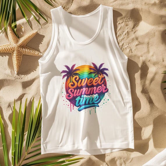 Sweet Summer Time Tank Top - Colorful Retro Sunset Tee, Tropical Rainbow Graphic Tank Top for Summer Lovers, Gift Idea