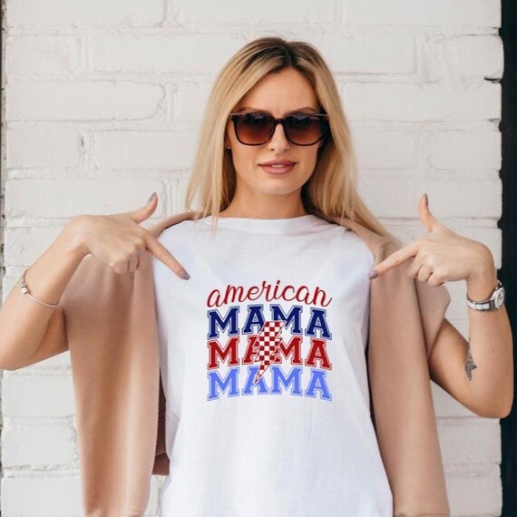 American Mama T-Shirt – Patriotic USA Flag Tee for Moms, 4th of July Outfit