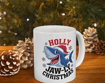 Holly JAW-LY Christmas Shark Mug – Funny Holiday Coffee Cup for Ocean Lovers, Kids & Adults – Santa Shark Gift Idea