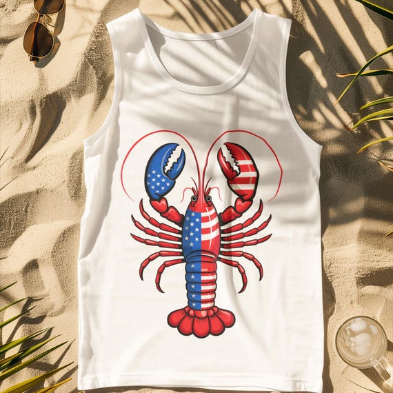 Patriotic Lobster Tank Top | 4th of July Beach Shirt | Funny Seafood Lover Gift | Summer USA Tank | Unisex Jersey Tank Top
