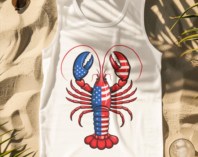 Patriotic Lobster Tank Top | Coastal USA 4th of July Beach Shirt | Nautical Unisex Summer Gift