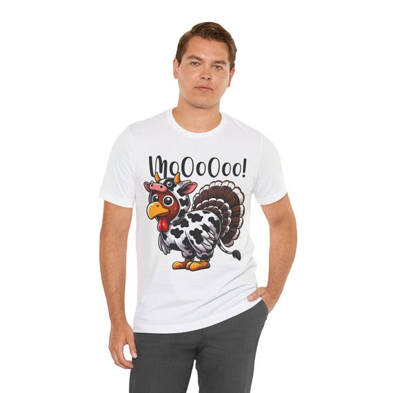 Funny Cow-Turkey Mashup Graphic Shirt | Quirky Thanksgiving Humor Tee | Unique Animal Costume Design