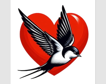 Flying Swallow Temporary Tattoos 2025, Heart Design, Express Love & Freedom, Perfect for Tattoo Lovers and Romantics