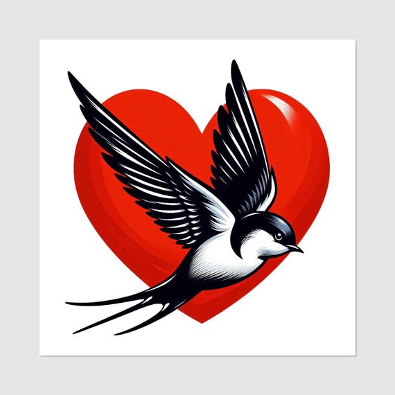 Flying Swallow Temporary Tattoos 2025, Heart Design, Express Love & Freedom, Perfect for Tattoo Lovers and Romantics