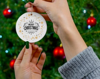 Merry Christmas Ornament, Holiday Decoration for Christmas Tree, Festive Ceramic Hanging Ornament, Tree Decor, Christmas Gift
