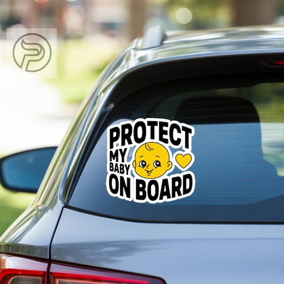 Protect My Baby On Board Car Sticker, Baby Safety Car Decal, Cute Baby Warning Sign, Family Car Window Sticker