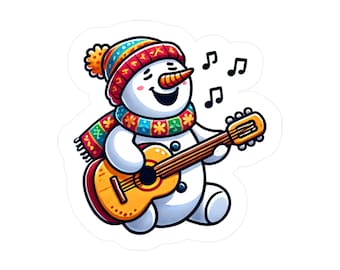 Cute Snowman Guitar Vinyl Decal – Kiss‑Cut Winter Music Sticker for Laptop, Car & Tumbler, Holiday Gift for Music Lovers