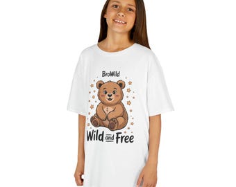 Kids Wild and Free Bear Tee, Cute Animal Graphic T-Shirt, Perfect for Gifts, Birthday Parties, Fun Everyday Wear, Summer Outfits