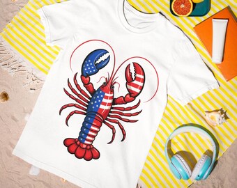 Matching Patriotic Lobster Shirt | Family 4th of July Outfits | Coastal USA Beach T-Shirts for All Ages