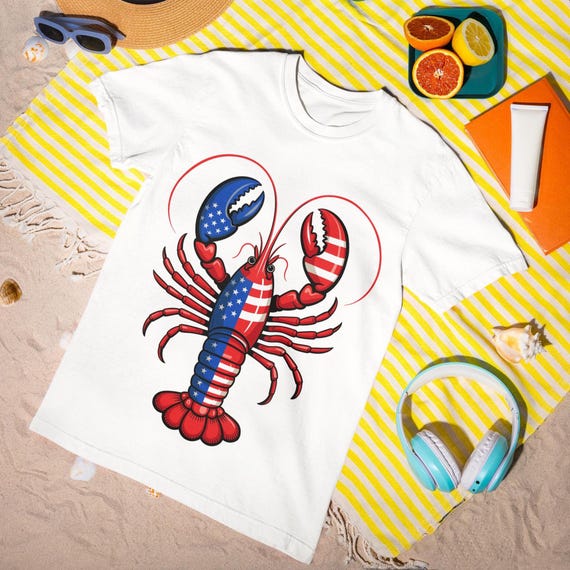Patriotic Lobster Tee – Red White Blue Lobster Shirt, Funny 4th of July Coastal Tee, Seafood Lover Gift, Unisex USA Summer Shirt