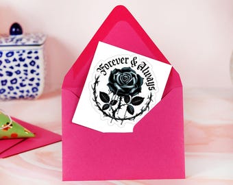 Gothic Black Rose Sticker – Dark Aesthetic Vinyl Decal, Edgy Romantic Gift, Forever & Always Design for Unique Decor