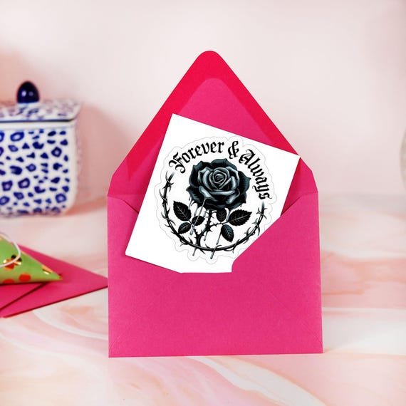 Gothic Black Rose Sticker – Dark Aesthetic Vinyl Decal, Edgy Romantic Gift, Forever & Always Design for Unique Decor