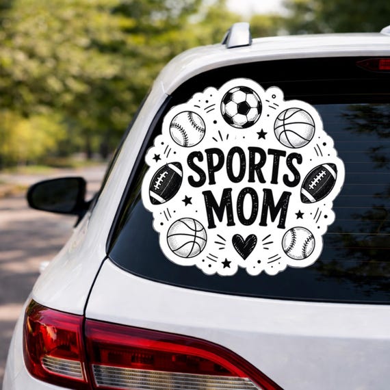 Sports Mom Car Decal, Soccer Basketball Baseball Vinyl Sticker, Ball Parent Bumper Sticker, Waterproof Window Gift for Athletes