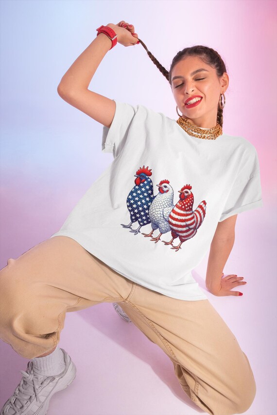 Patriotic Chicken Tee - Fun Unisex Heavy Cotton Shirt for BBQs, Independence Day, Farm Lovers, Casual Wear, Unique Gift
