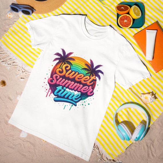 Sweet Summer Time T-Shirt - Colorful Retro Sunset Tee, Tropical Rainbow Graphic Shirt for Summer Lovers