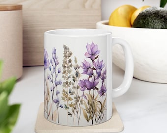 Floral Ceramic Coffee Mug – Beautiful Flower Cup, Morning Tea or Coffee Gift for Her or Him, Elegant Mug for Nature Lovers