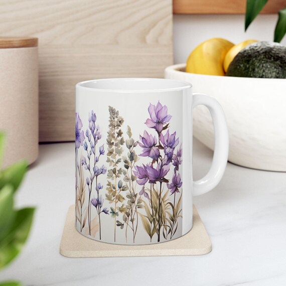 Floral Ceramic Coffee Mug – Beautiful Flower Cup, Morning Tea or Coffee Gift for Her or Him, Elegant Mug for Nature Lovers