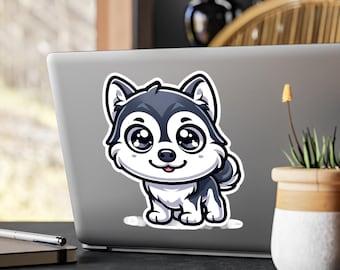 Cute Husky Dog Kiss-Cut Vinyl Decal • Siberian Husky Sticker • Waterproof Pet Lover Gift