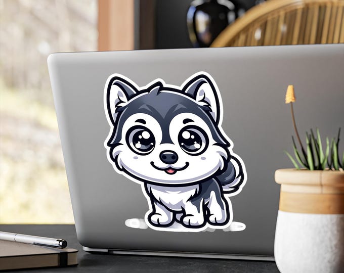 Cute Husky Dog Kiss-Cut Vinyl Decal • Siberian Husky Sticker • Waterproof Pet Lover Gift