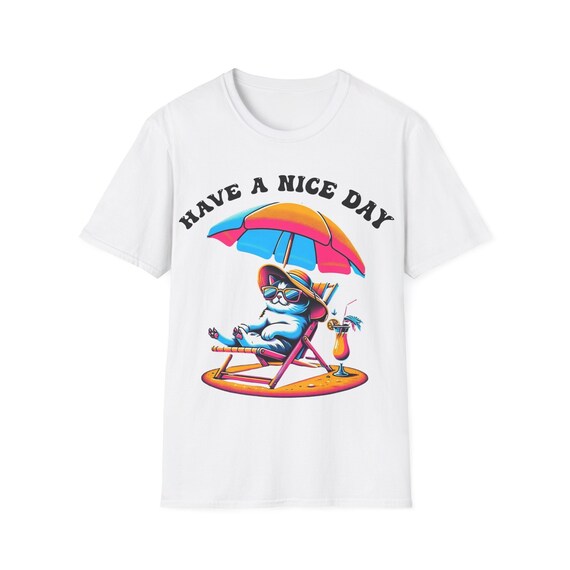 Cool Cat Summer Vibes Art Print | Fun and Colorful Beach T-Shirt
