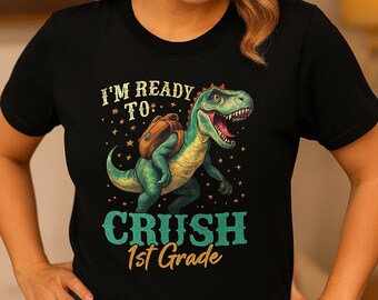 Crush 1st Grade Dinosaur Shirt | Boys Back to School Tee – Funny First Grade Gift, T-Rex Youth Graphic Shirt