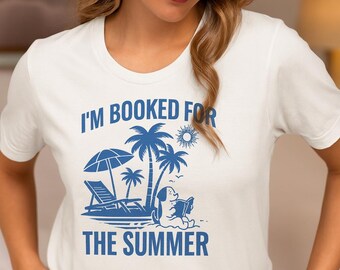 I’m Booked for the Summer T-shirt – Cute Dog Reading on Beach, Palm Tree Vacation Tee, Funny Summer Book Lover Shirt
