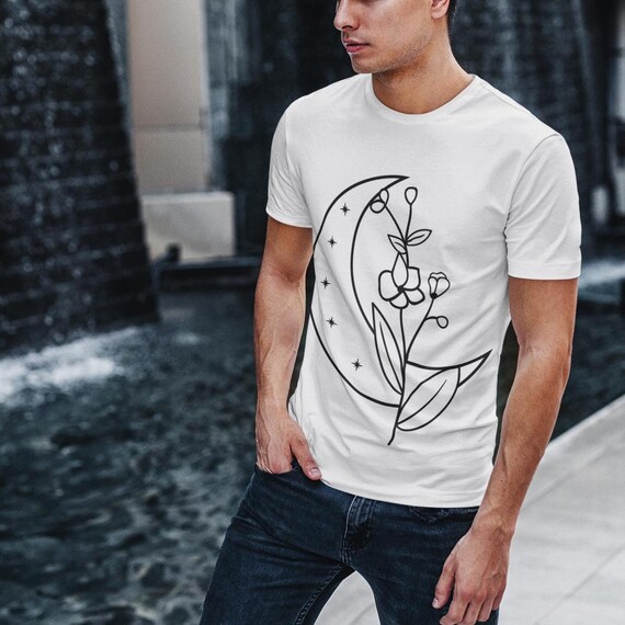 Wildflower Celestial T-Shirt, Boho Moon Phases Tee, Floral Astrology Shirt, Nature Inspired Graphic Tee, Unique Botanical T-Shirt, Gift