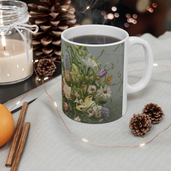 Flower Floral Ceramic Mug 11oz Popular Best Seller Mugs Best Selling Item Gifts Under 10 Trending Etsy Gift Idea Christmas Top Selling Item